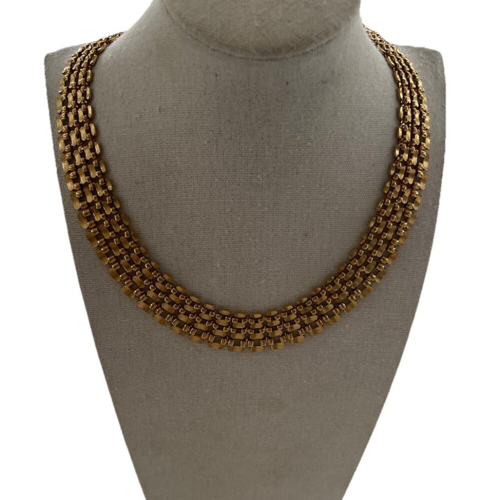Vintage Napier Gold Plated Woven Chain Collar Necklace 16 in Fold Clasp 80s 90s